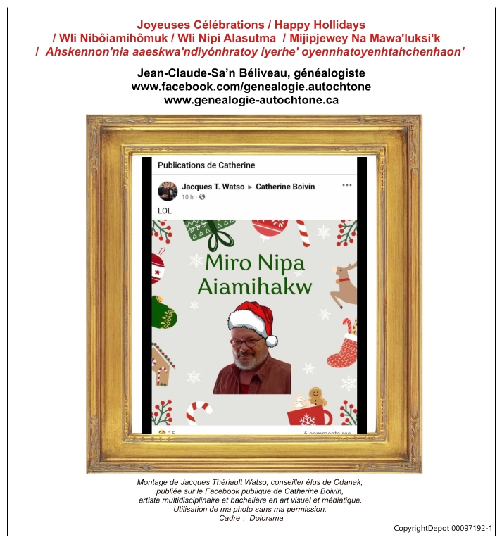 Merci des bons voeux de Joyeuses c&eacute;l&eacute;brations de mes non-ami.es Jacques T. Watso et Catherine Boivin.