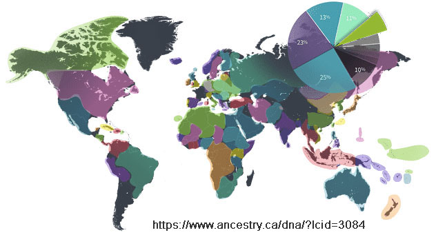 Ethnicité approximative indiquée par Ancestry